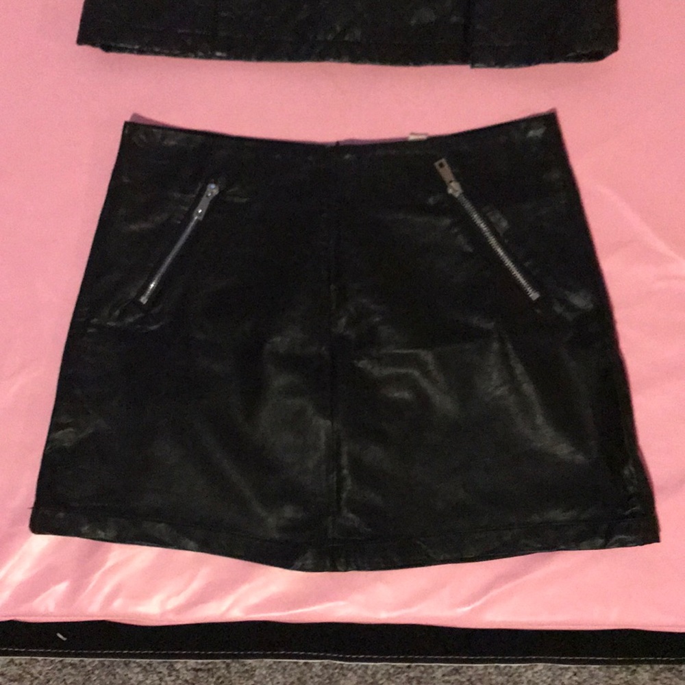 2 black leather mini skirts!!